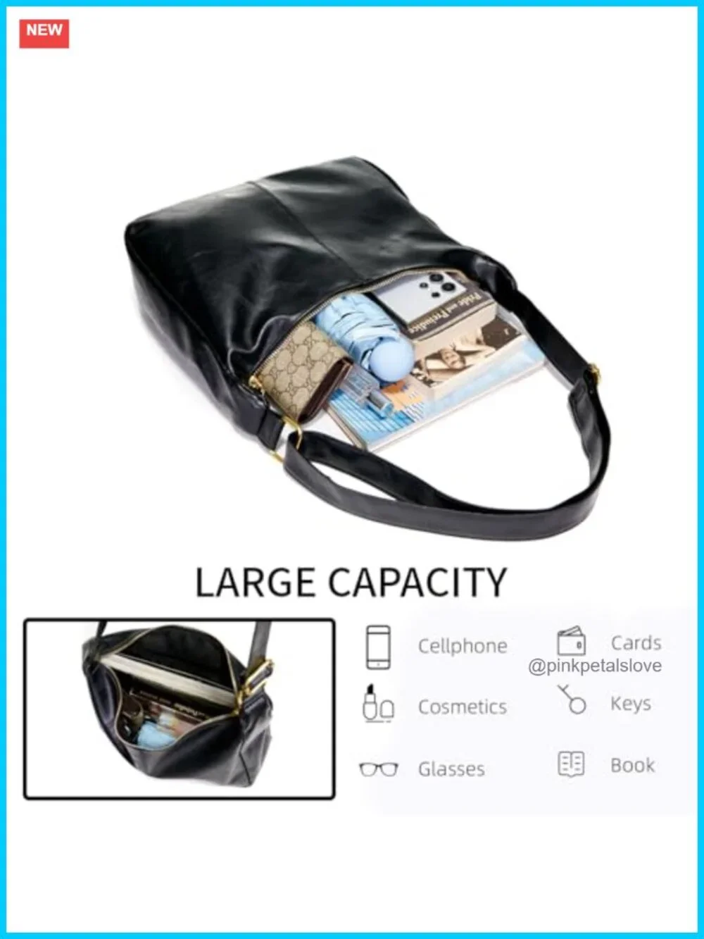 Ultra Soft Foldable Vegan Leather Hobo Shoulder Handbag Slouchy Tote Purse